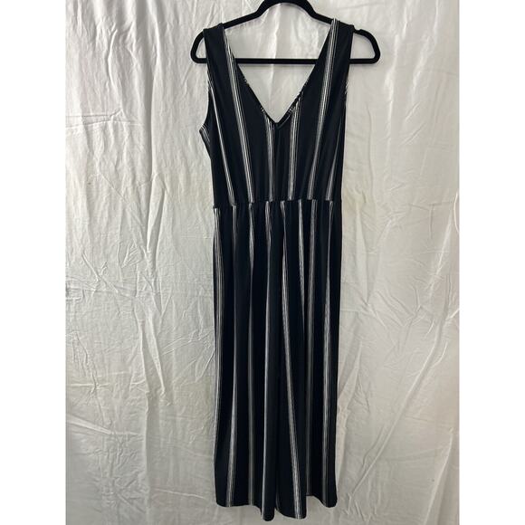 Candie’s Jumper Jumpsuit Romper Womans Black‎ White Stripe Sz M Palazzo Boho - Picture 10 of 14